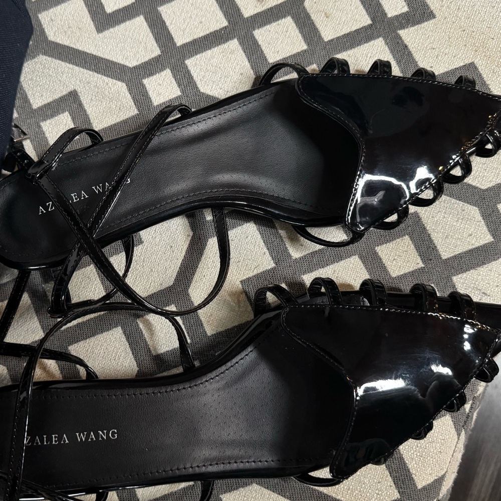 AZALEA WANG Black Patent Lace-Up Pointed Heels – New